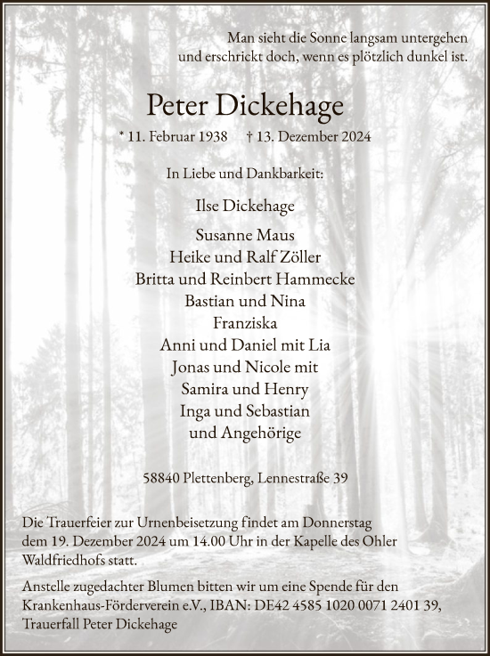 Traueranzeige von Peter Dickehage von WA