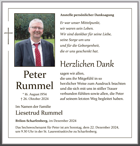 Traueranzeige von Peter Rummel von WA