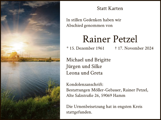 Traueranzeige von Rainer Petzel von WA