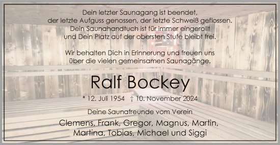 Traueranzeige von Ralf Bockey von WA
