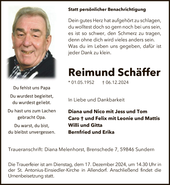 Traueranzeige von Reimund Schäffer von WA