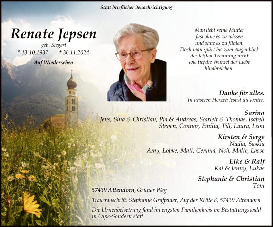 Traueranzeige von Renate Jepsen von WA