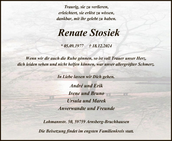 Traueranzeige von Renate Stosiek von WA