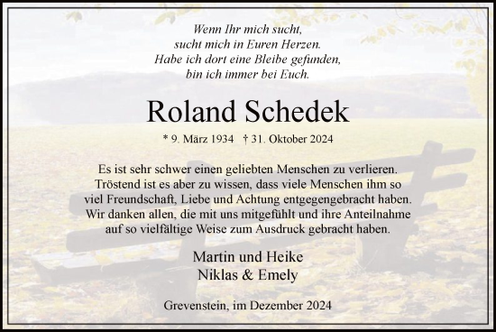 Traueranzeige von Roland Schedek von WA