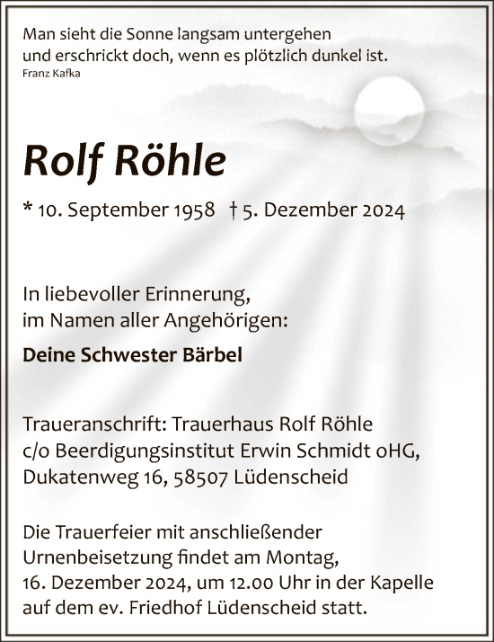 Traueranzeige von Rolf Röhle von WA