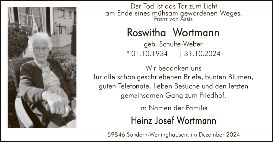 Traueranzeige von Roswitha Wortmann von WA