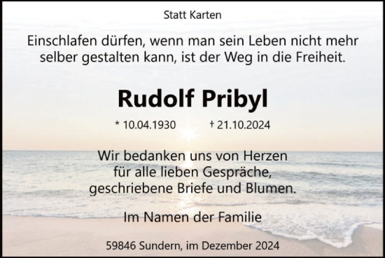 Traueranzeige von Rudolf Pribyl von WA