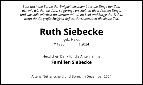 Traueranzeige von Ruth Siebecke von WA