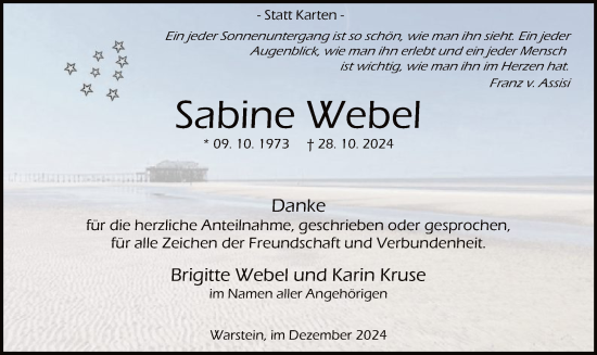 Traueranzeige von Sabine Webel von WA