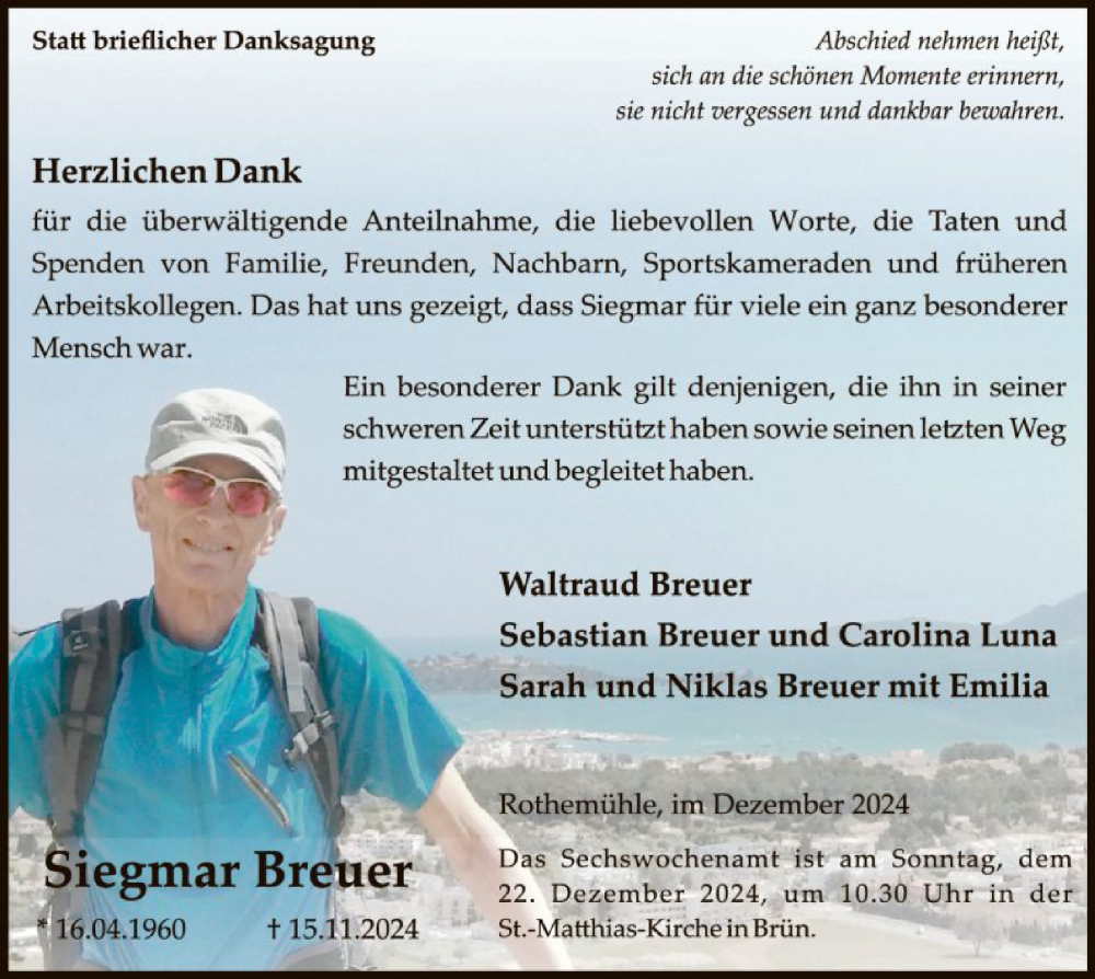  Traueranzeige für Siegmar Breuer vom 14.12.2024 aus WA