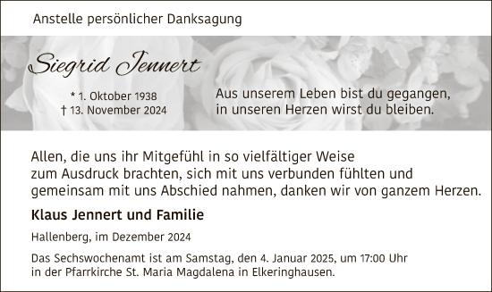Traueranzeige von Siegrid Jennert von WA