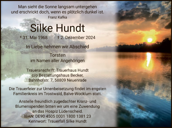 Traueranzeige von Silke Hundt von WA