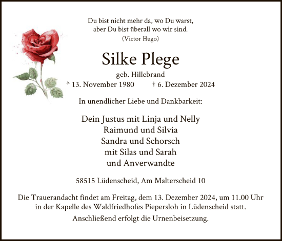 Traueranzeige von Silke Plege von WA