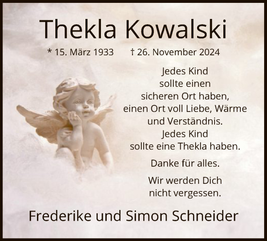 Traueranzeige von Thekla Kowalski von WA