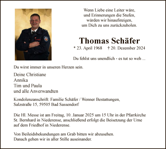 Traueranzeige von Thomas Schäfer von WA