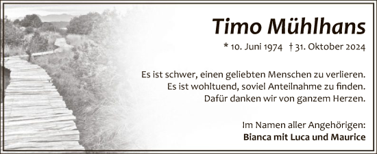 Traueranzeige von Timo Mühlhans von WA