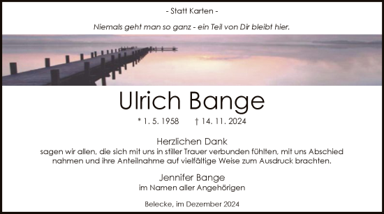 Traueranzeige von Ulrich Bange von WA