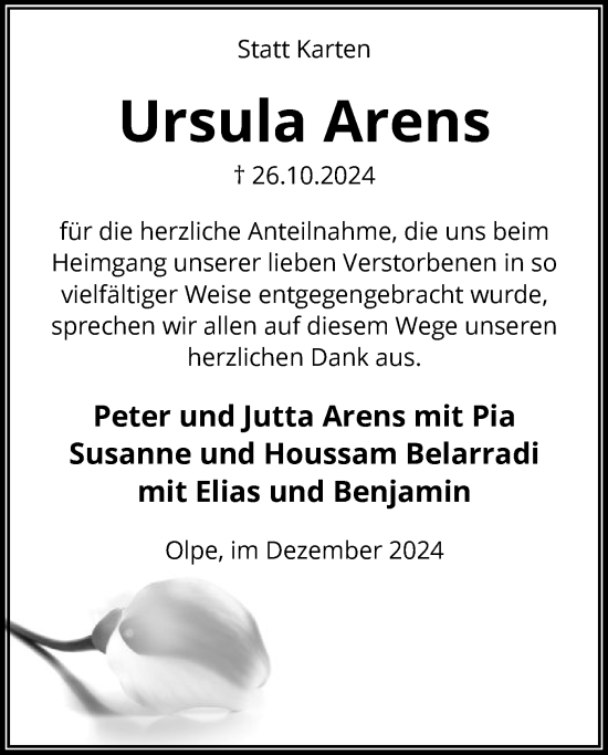 Traueranzeige von Ursula Arens von WA