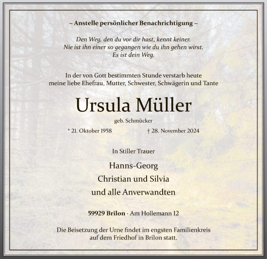 Traueranzeige von Ursula Müller von WA