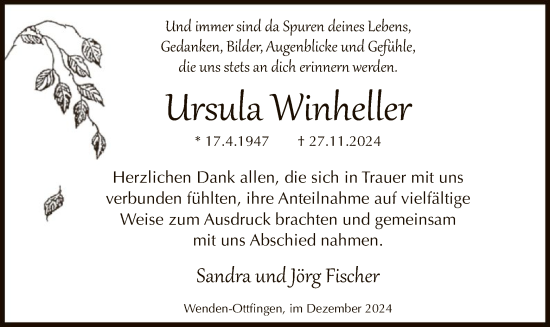 Traueranzeige von Ursula Winheller von WA