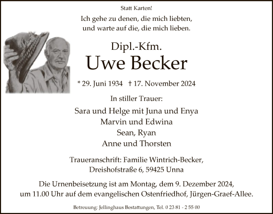 Traueranzeige von Uwe Becker von WA