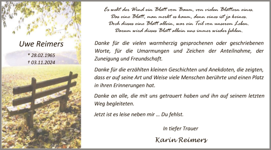 Traueranzeige von Uwe Reimers von WA