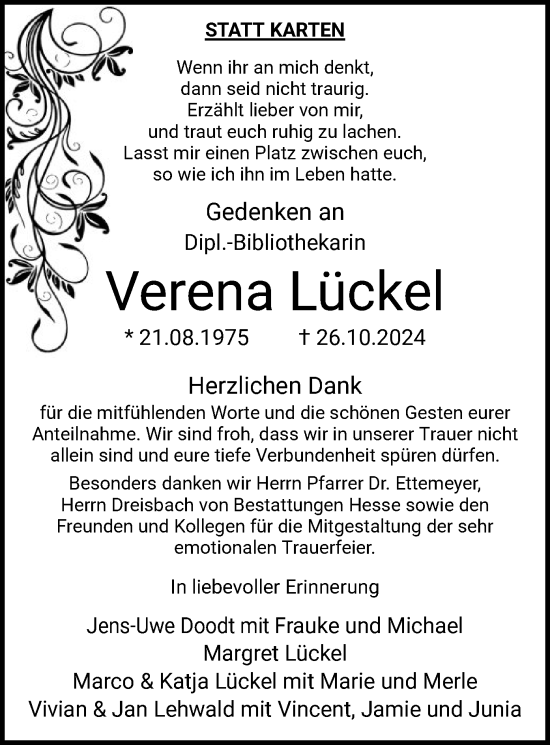 Traueranzeige von Verena Lückel von WA