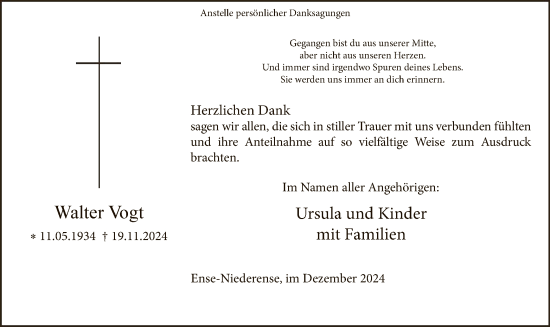 Traueranzeige von Walter Vogt von WA