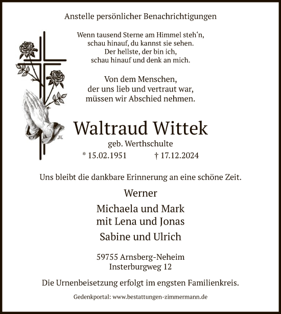 Traueranzeige von Waltraud Wittek von WA