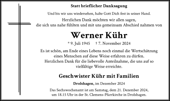 Traueranzeige von Werner Kühr von WA