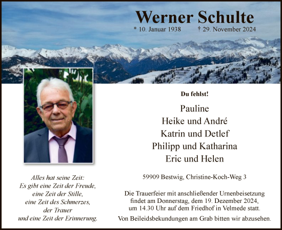 Traueranzeige von Werner Schulte von WA