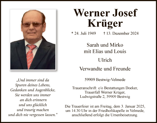 Traueranzeige von Werner Josef Krüger von WA