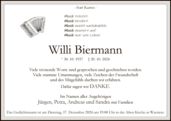 Traueranzeige von Willi Biermann von WA