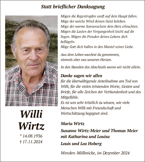 Traueranzeige von Willi Wirtz von WA