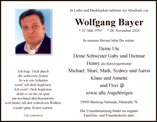 Traueranzeige von Wolfgang Bayer von WA