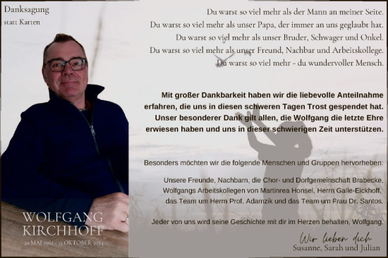 Traueranzeige von Wolfgang Kirchhoff von WA
