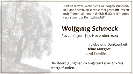 Traueranzeige von Wolfgang Schmeck von WA