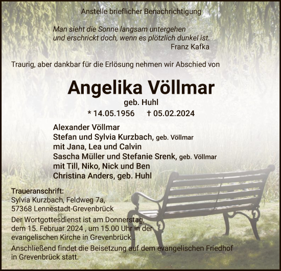 Traueranzeige von Angelika Völlmar von WA