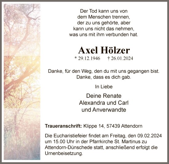 Traueranzeige von Axel Hölzer von WA