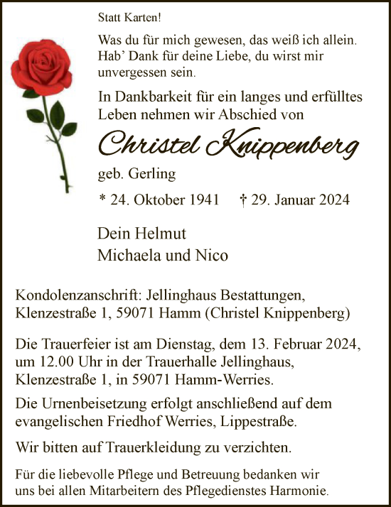 Traueranzeige von Christel Krippenberg von WA
