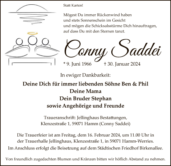 Traueranzeige von Conny Saddei von WA