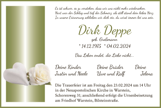 Traueranzeige von Dirk Deppe von WA