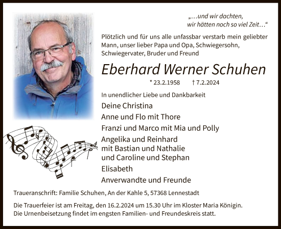 Traueranzeige von Eberhard Werner Schuhen von WA