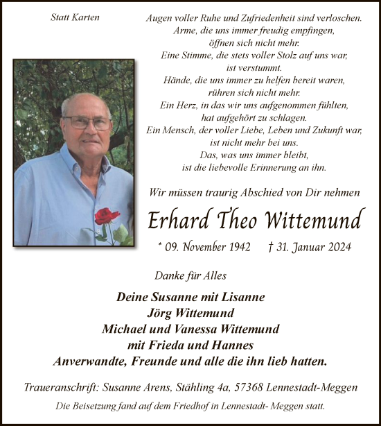 Traueranzeige von Erhard Theo Wittemund von WA