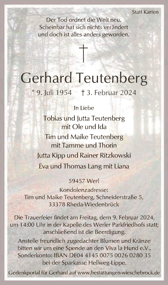 Traueranzeige von Gerhard Teutenberg von WA