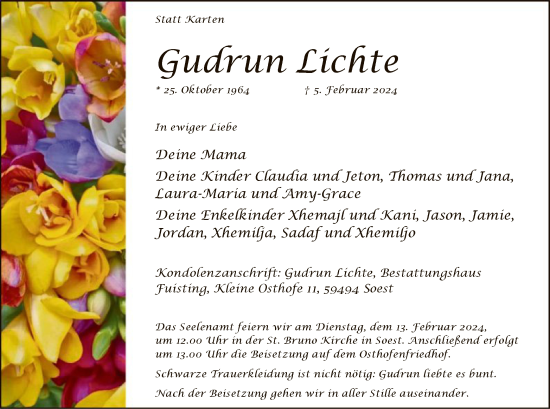Traueranzeige von Gudrun Lichte von WA