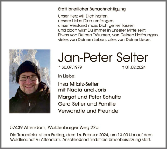 Traueranzeige von Jan-Peter Selter von WA