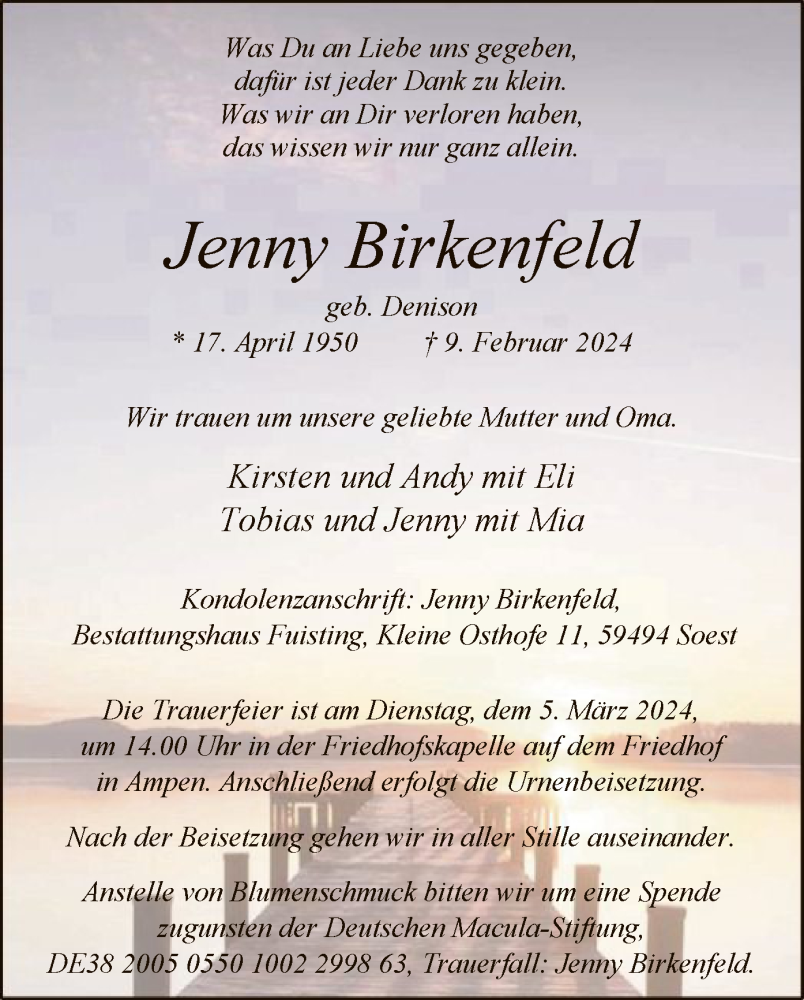  Traueranzeige für Jenny Birkenfeld vom 27.02.2024 aus WA