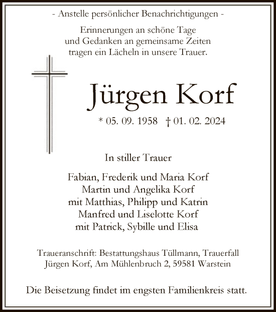 Traueranzeige von Jürgen Korf von WA