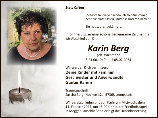 Traueranzeige von Karin Berg von WA